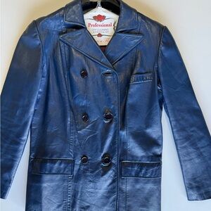 Vintage Albert Alfus Blue Leather Blazer Jacket 70s 80s